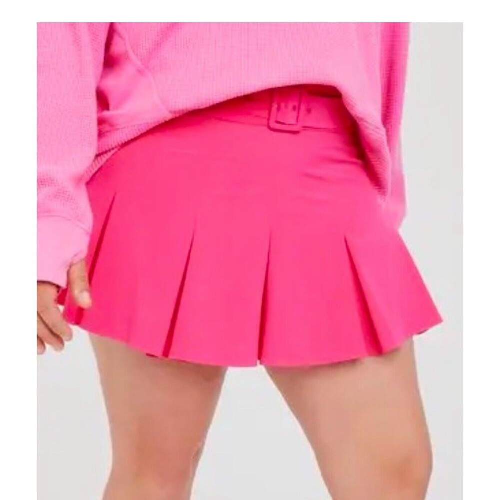 OFFLINE By Aerie Pleated Belted Tennis Skirt Skort Athleisure Size Small Pink